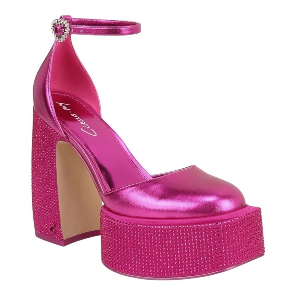 Circus Ny by Sam Edelman Hot Pink Rhinestone Platform Heels Ankle Strap Size 6.5